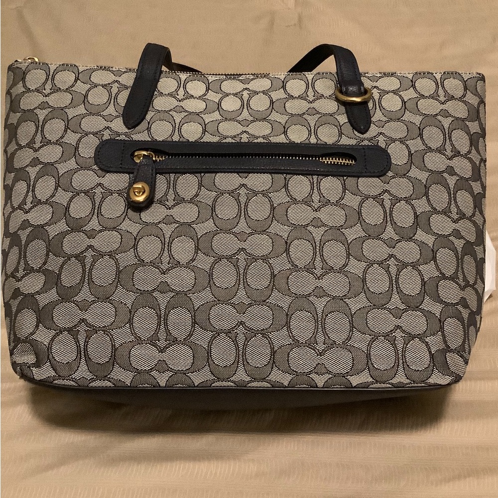 Coach Signature Leather Navy Jacquard Tote